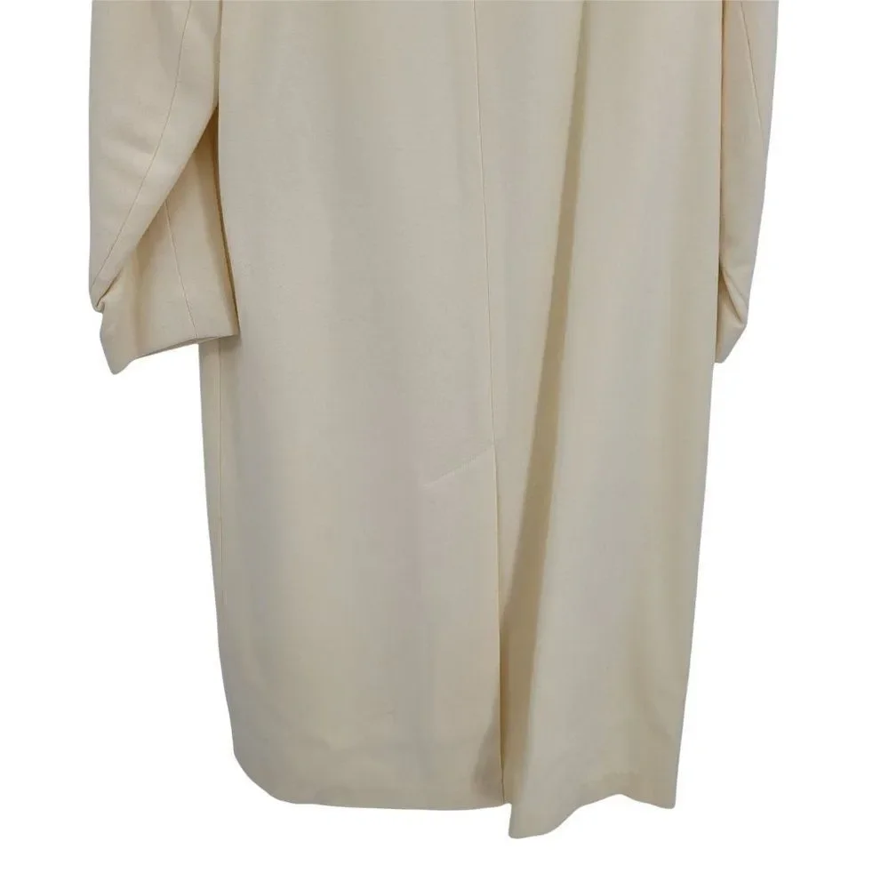 Vintage Wool Coat Long Double Breasted Trench Notched Lapel Vanilla Sz 12‎